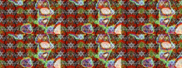 Kahverengi, gri ve kırmızı zarif küçük çiçekler ve kahverengi, gri ve kırmızı renkte komik böcekler, raster desen, illüstrasyon.