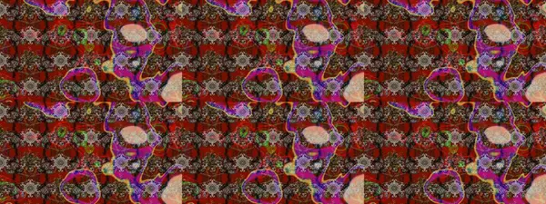 Kahverengi, kırmızı ve gri renklerde Asya tekstili. Raster illüstrasyonu. Çiçek desenini çiz.