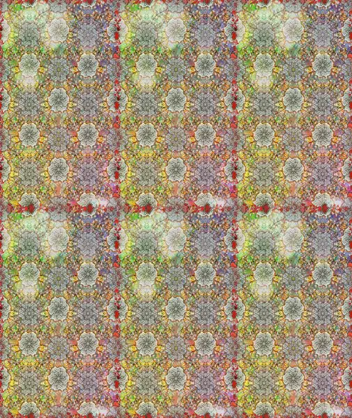 Renkli Bahar Temalı Kusursuz Arkaplan. Şirin çiçek elementleri. Kusursuz desenli, modaya uygun kumaş deseni. Düz Çiçek Elementleri Tasarımı. Raster illüstrasyonu.