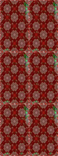 Raster illüstrasyonu. Çiçek buketleriyle klasik tarzda kusursuz desenler. Kırmızı renklerde.