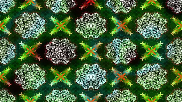 Renkli Bahar Teması eskiz kalıbı. Raster Modaya uygun kumaş deseni. Düz Çiçek Elementleri Tasarımı. Yeşil renkli şirin çiçek deseni.