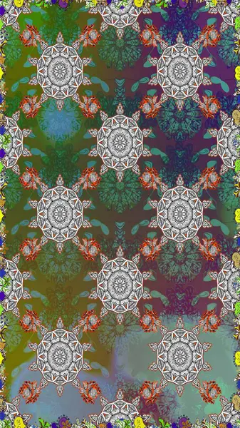 Yeşil ve gri renkli çiçekler. Tişörtsüz arka plan deseni. Tropik çiçekler.