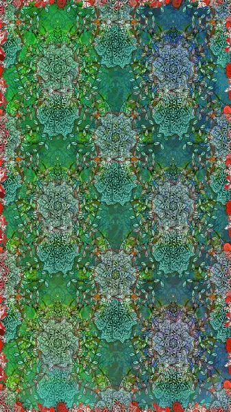 Asya tekstil tarzında. Güzel kumaş deseni. Raster illüstrasyonu. Renkli Bahar Temalı Kusursuz Arkaplan. Kusursuz çiçek deseni. Düz Çiçek Elementleri Tasarımı.