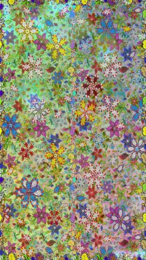 Tarafsız ve yeşil renklerde parlak çiçekli halı deseni.