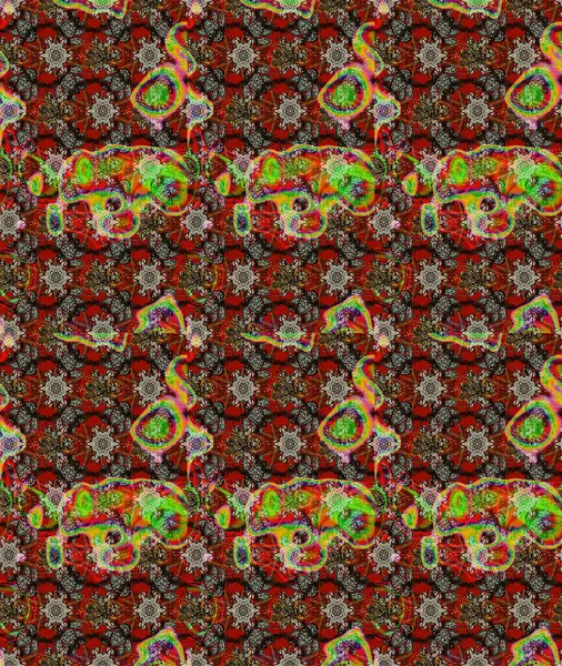 Klasik çiçek tasarımı elementleri. Kahverengi, kırmızı ve gri kıvırcık çiçekler kahverengi, kırmızı ve gri renklerde şekillenir. Raster illüstrasyonu.