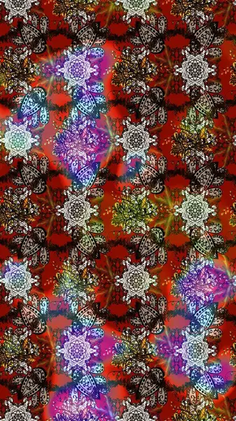 Raster illüstrasyonu. Kahverengi, kırmızı ve siyah renklerde bahar çiçekleri. Patlayan çiçekler soyut olarak yerleştirilmiş. Raster deseni.