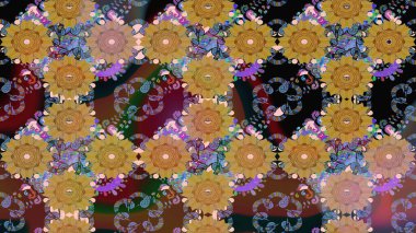 Renkli Bahar Teması eskiz kalıbı. Raster illüstrasyonu. Şirin çiçek elementleri. Taslak desenli, modaya uygun kumaş deseni. Düz Çiçek Elementleri Tasarımı.