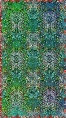 Asya tekstil tarzında. Güzel kumaş deseni. Raster illüstrasyonu. Renkli Bahar Temalı Kusursuz Arkaplan. Kusursuz çiçek deseni. Düz Çiçek Elementleri Tasarımı.