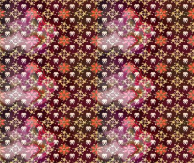 Arkaplan dokusu, duvar kağıdı, kahverengi renkli çiçek teması. Kabile sanatı boho baskısı, klasik çiçek arkaplanı. Soyut etnik raster çizim kalıbı.