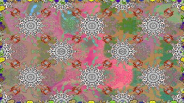 Moda baskıları için zarif bir şablon. Modern çiçek arkaplanı. Parlak renkli çiçeklerle ve gri ve nötr renklerde yapraklarla şaşırtıcı, pürüzsüz çiçek deseni. Halk stili.