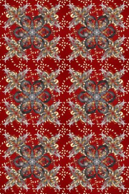 Kusursuz klasik raster kırmızı, gri, kahverengi ve altın desenli. Klasik klasik klasik arka plan. Geleneksel oryantasyon süsü.