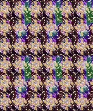 Bej renkli çiçekler. Asya tekstil tarzında. Çiçek desenli çizim. Raster illüstrasyonu. Raster illüstrasyonu.