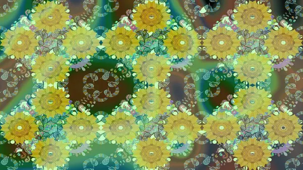 Raster çiçek desenli çiçek deseni, yapraklar, dekoratif elementler, sıçrama, lekeler, el çizimi kontur çizgileri ve Doodle çizim stili, grafik raster çizim çizimi.