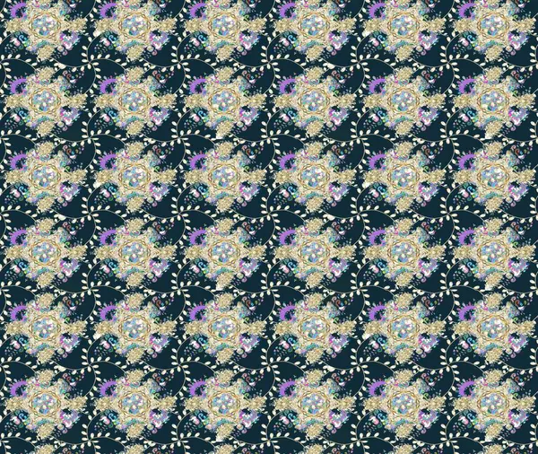 Tekstil tasarımı için mavi renkli geleneksel halk çiçekleri buketi. Üzerinde gelincikler ve vadi zambakları olan renkli çiçek desenli nakış..