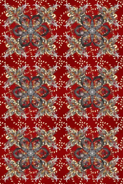 Kusursuz klasik raster kırmızı, gri, kahverengi ve altın desenli. Klasik klasik klasik arka plan. Geleneksel oryantasyon süsü.