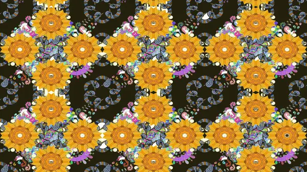 Kahverengi renkli çiçekler. Düz Çiçek Elementleri Tasarımı. Çiçekli eskiz çizimi. Renkli Yaz Teması çizim şablonu.