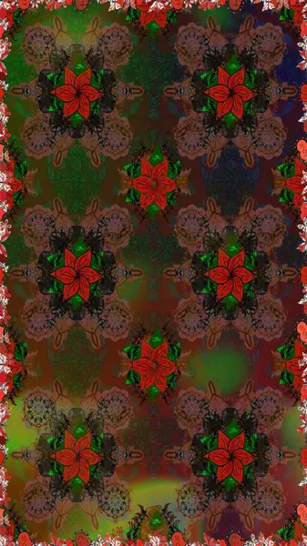 Raster. Düz Çiçek Elementleri Tasarımı. Renkli Bahar Teması Kusursuz Arkaplan.