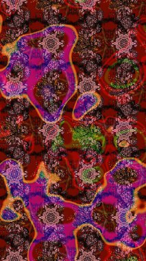 Raster illüstrasyonu. Desen, çizim, çiçek sınırı. Eski moda arka plan. Kıvırcık, parlak örgü. Güzel, parlak, pürüzsüz kumaş, tuval. Çiçeklerin çelengi.