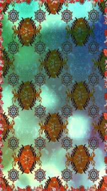 Raster - stock. Seamless pattern with green and blue flowers, watercolor floral pattern, cute flower, tileable for wallpaper, card or fabric.