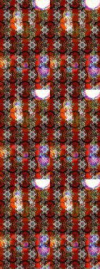 Şatafatlı bahar bahçesi dokusu. Raster illüstrasyonu. Çiçek deseni. Kahverengi, kırmızı ve gri renkte çiçek çizimi. Çiçekler kahverengi, kırmızı ve gri renklerde.