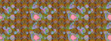 Kahverengi, yeşil ve kırmızı renkte çiçekler. Raster illüstrasyonu. El çizimi çiçekli soyut çizim deseni.