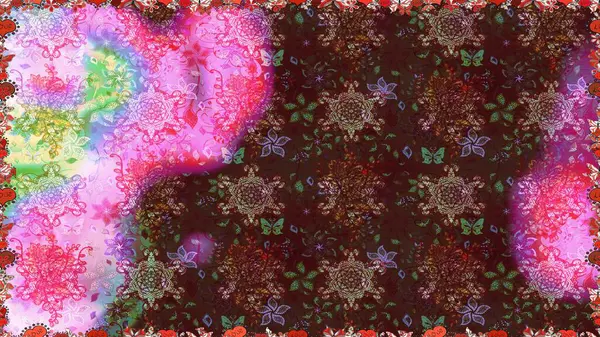 Raster. Kahverengi ve pembe renklerde güzel çiçekler, suluboya çiçek desenleri, duvar kağıdı, kart veya kumaş için fayanslı desenler..