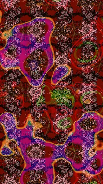 Raster illüstrasyonu. Desen, çizim, çiçek sınırı. Eski moda arka plan. Kıvırcık, parlak örgü. Güzel, parlak, pürüzsüz kumaş, tuval. Çiçeklerin çelengi.