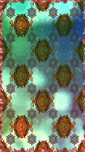 Raster - stock. Seamless pattern with green and blue flowers, watercolor floral pattern, cute flower, tileable for wallpaper, card or fabric.