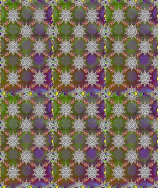 Düz Çiçek Elementleri Tasarımı. Gri ve yeşil renkli çiçekler. Renkli Bahar Temalı Kusursuz Arkaplan. Raster illüstrasyonunda kusursuz çiçek deseni.