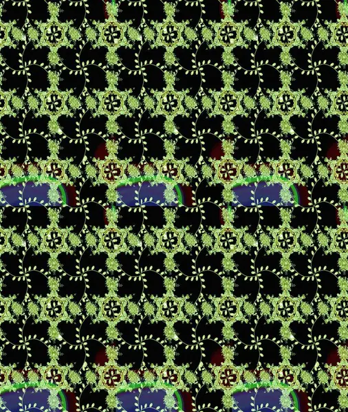 Siyah, yeşil ve nötr renklerde çiçekler. Raster illüstrasyonunda çiçek deseni çizimi.