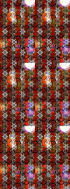 Şatafatlı bahar bahçesi dokusu. Raster illüstrasyonu. Çiçek deseni. Kahverengi, kırmızı ve gri renkte çiçek çizimi. Çiçekler kahverengi, kırmızı ve gri renklerde.