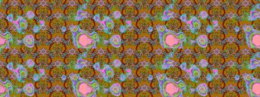 Kahverengi, yeşil ve kırmızı renkte çiçekler. Raster illüstrasyonu. El çizimi çiçekli soyut çizim deseni.