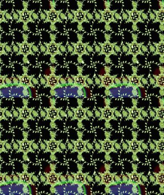 Siyah, yeşil ve nötr renklerde çiçekler. Raster illüstrasyonunda çiçek deseni çizimi.