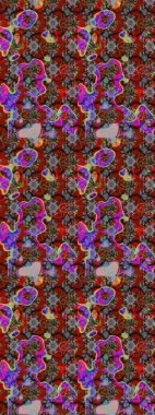 Renkli Bahar Teması eskiz kalıbı. Raster illüstrasyonu. Gri, kırmızı ve kahverengi renkte çiçekler. Çiçek desenli çizim. Asya tekstil tarzında. Düz Çiçek Elementleri Tasarımı.