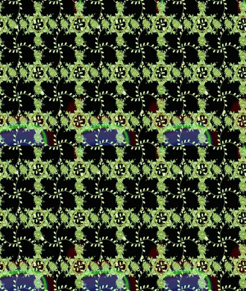 Siyah, yeşil ve nötr renklerde çiçekler. Raster illüstrasyonunda çiçek deseni çizimi.