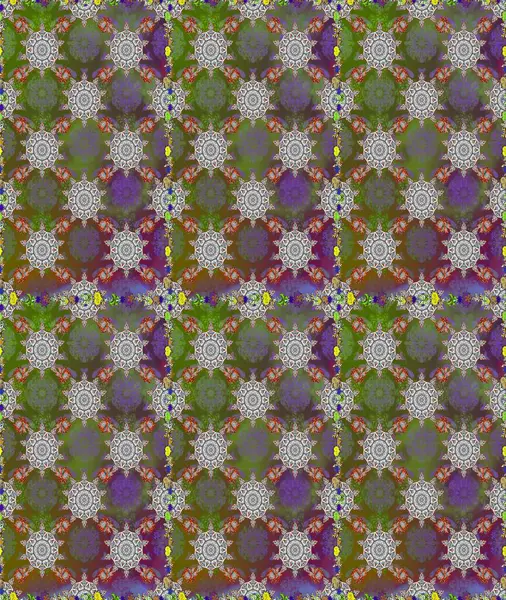 Düz Çiçek Elementleri Tasarımı. Gri ve yeşil renkli çiçekler. Renkli Bahar Temalı Kusursuz Arkaplan. Raster illüstrasyonunda kusursuz çiçek deseni.