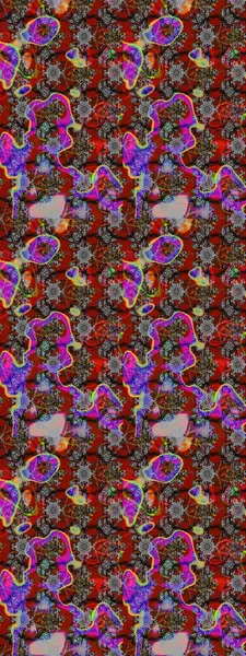 Renkli Bahar Teması eskiz kalıbı. Raster illüstrasyonu. Gri, kırmızı ve kahverengi renkte çiçekler. Çiçek desenli çizim. Asya tekstil tarzında. Düz Çiçek Elementleri Tasarımı.