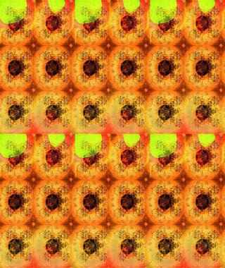 Çok portakallı, zarif küçük çiçekler ve turuncu renkli komik böcekler, raster desen, illüstrasyon.