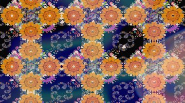 Soyut etnik raster çizim kalıbı. Kabile sanatı boho baskısı, klasik çiçek arkaplanı. Arkaplan dokusu, duvar kağıdı, mavi renkli çiçek teması.