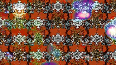 Klasik çiçekler. Yaz çiçekleri teması. Kahverengi, turuncu ve nötr renkler. Suluboya resim taklit Raster çizimi. El çizimi soyut süslü elementler.