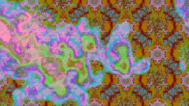 Raster illüstrasyonu. Yeşil, pembe ve kahverengi renklerde. Çiçek buketleriyle klasik tarzda eskiz deseni.