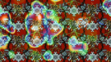 Raster illüstrasyonundaki çiçek desenli çizim. Kahverengi, yeşil ve kırmızı renkte çiçekler.