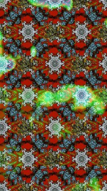 Soyut çiçek çizim kalıbı arka planı. Kahverengi, yeşil ve kırmızı renklerde. Küçük çiçekteki sevimli çiçek deseni. Raster illüstrasyonu. Raster deseni.