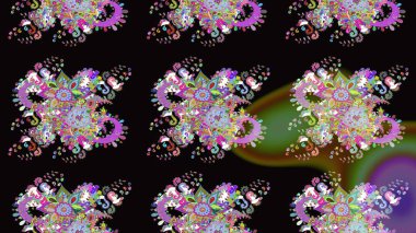 Siyah ve yeşil renkli çiçekler. Raster illüstrasyonunda kusursuz çiçek deseni.