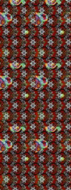 Raster Floral Illustration, Asyalı tekstil. Gri, kahverengi ve kırmızı renkte etnik çiçeklerle zarif bir eskiz deseni..