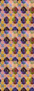 Renkli desenli eskiz deseni, kahverengi çiçekler ve dekoratif elementlerle. Kumaş, tekstil, duvar kağıdı baskısı için. Raster illüstrasyonu. Eskiz geçmişi. Antika retro tarzı.