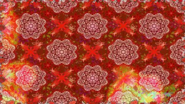 Kusursuz çiçek deseni. Kırmızı ve kahverengi renkte çiçekler. Raster illüstrasyonu. Raster illüstrasyonu. Asya tekstil tarzında.