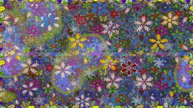 Renkli Bahar Temalı Kusursuz Arkaplan. Mavi ve yeşil renklerde zarif çiçek buketi suluboya. Raster illüstrasyonu. Düz Çiçek Elementleri Tasarımı.