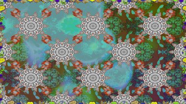 Tekstil, kumaş, kapaklar, duvar kağıtları, baskı, naylon, yapıştırma, örgü, dekupaj için çiçeksiz arkaplan. Millefleur 'lar. Küçük mavi ve gri renkte güzel bir besin torbası deseni, çiçekler..