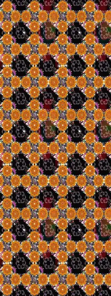 Çiçek desenli çizim. Raster illüstrasyonu. Turuncu renkli Asya tekstili.